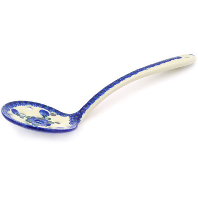 Polish Pottery Serving Spoon with Holes 13&quot; Blue Poppies