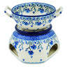 Polish Pottery Set for Fondue Blue Grapevine