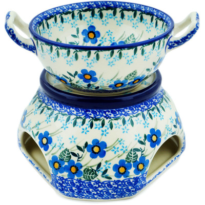 Polish Pottery Set for Fondue Blue Joy