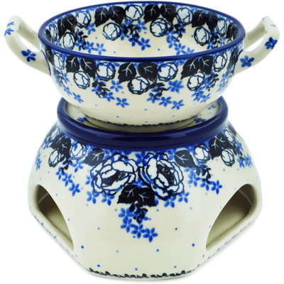 Polish Pottery Set for Fondue Flowers At Dusk