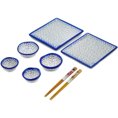 Polish Pottery Set for Sushi 15&quot; Rain Of Dots UNIKAT