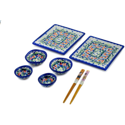 Polish Pottery Set for Sushi 15&quot; Starburst Garland UNIKAT