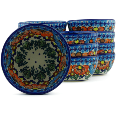Polish Pottery Set of 12 Bowls 5&quot; Bold Poppies