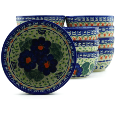 Polish Pottery Set of 12 Bowls 5&quot; Brilliant Butterfly Popp UNIKAT