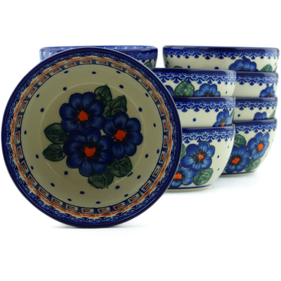 Polish Pottery Set of 12 Bowls 5&quot; Greek Poppies