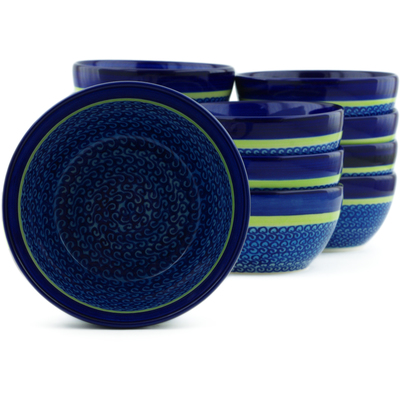 Polish Pottery Set of 12 Bowls 5&quot; Midnight Eclipse
