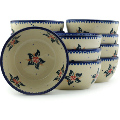 Polish Pottery Set of 12 Bowls 5&quot; Simple Christmas