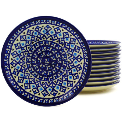 Polish Pottery Set of 12 Plates 7&quot; Blue Diamond Dream