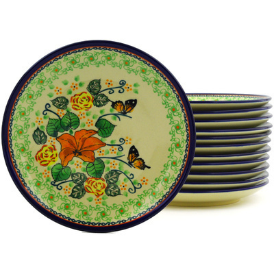Polish Pottery Set of 12 Plates 7&quot; Butterfly Meadow UNIKAT
