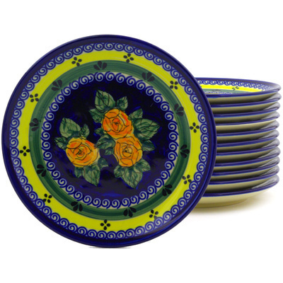 Polish Pottery Set of 12 Plates 7&quot; Cabbage Roses