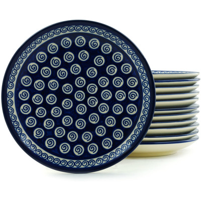 Polish Pottery Set of 12 Plates 7&quot; Cobalt Swirl