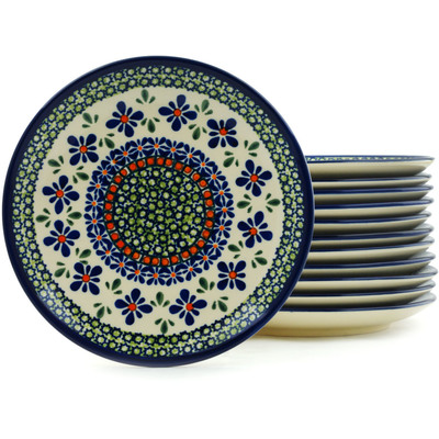 Polish Pottery Set of 12 Plates 7&quot; Gingham Flowers