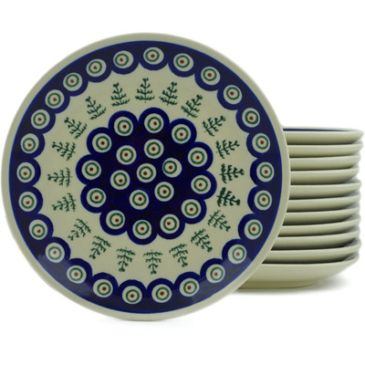 Polish Pottery Set of 12 Plates 7&quot; Peacock Christmas