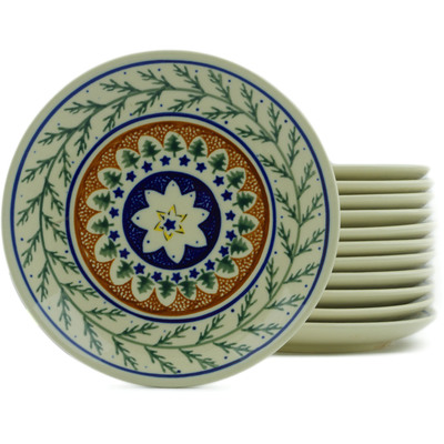 Polish Pottery Set of 12 Plates 7&quot; Pine Boughs