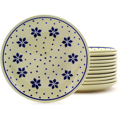 Polish Pottery Set of 12 Plates 7&quot; Snowflake Polka Dot