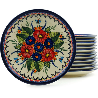 Polish Pottery Set of 12 Plates 7&quot; Spring Splendor UNIKAT