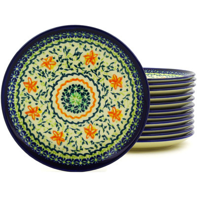 Polish Pottery Set of 12 Plates 7&quot; Starfish UNIKAT