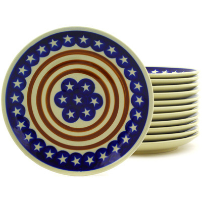 Polish Pottery Set of 12 Plates 7&quot; Stars And Stripes