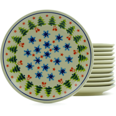 Polish Pottery Set of 12 Plates 7&quot; Winter Land