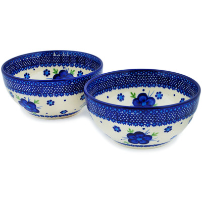 Polish Pottery Set of 2 Bowls  Bleu-belle Fleur