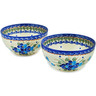 Polish Pottery Set of 2 Bowls  Blue Pansy