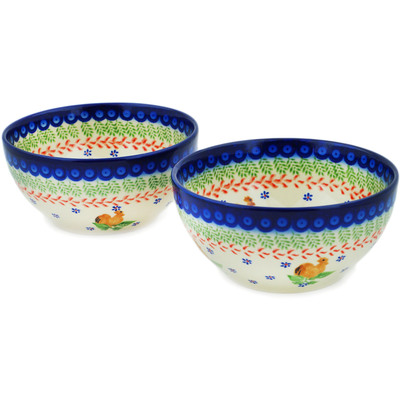 Polish Pottery Set of 2 Bowls  Spring Rooster