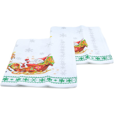 Textile Cotton Set of 2 Kitchen Towels 24&quot; Cheerful Santa Green