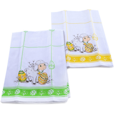 Textile Cotton Set of 2 Kitchen Towels 24&quot; Happy Easter Lamb