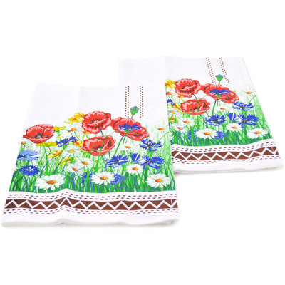 Textile Cotton Set of 2 Kitchen Towels 24&quot; Poppy Field Brown