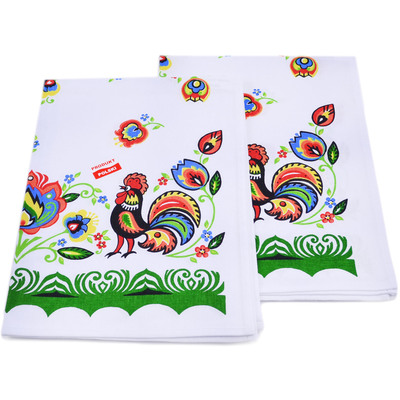 Textile Cotton Set of 2 Kitchen Towels 24&quot; Roosters Dance Green