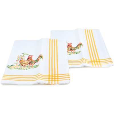 Textile Cotton Set of 2 Kitchen Towels 24&quot; Roosting Couple Yellow