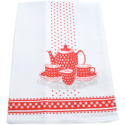 Textile Cotton Set of 2 Kitchen Towels 24&quot; Tea Party Red