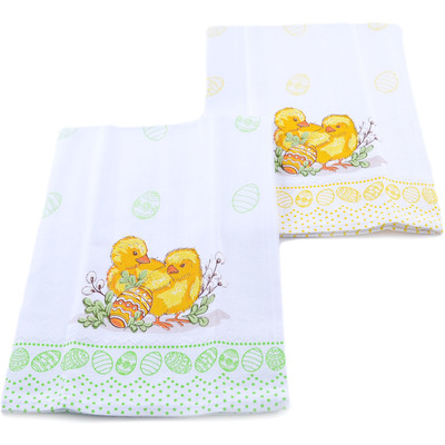 Textile Cotton Set of 2 Kitchen Towels 24&quot; Yellow Easter Chicken