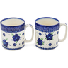 Polish Pottery Set of 2 Mugs 12 ounce Per Mug, 24 ounces Total Bleu-belle Fleur