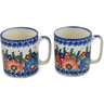Polish Pottery Set of 2 Mugs 12 ounce Per Mug, 24 ounces Total Bold Poppies UNIKAT