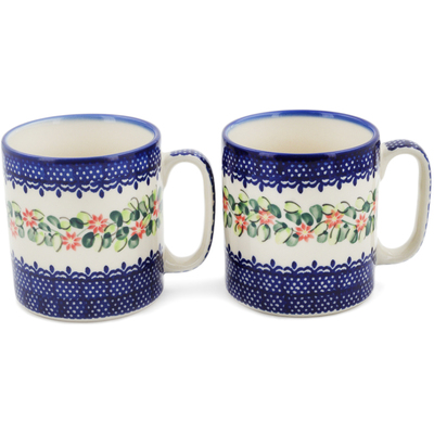 Polish Pottery Set of 2 Mugs 12 ounce Per Mug, 24 ounces Total Elegant Garland