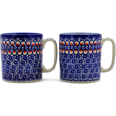 Polish Pottery Set of 2 Mugs 12 ounce Per Mug, 24 ounces Total Floral Peacock