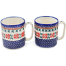 Polish Pottery Set of 2 Mugs 12 ounce Per Mug, 24 ounces Total Red Cornflower