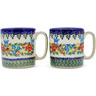 Polish Pottery Set of 2 Mugs 12 ounce Per Mug, 24 ounces Total Ring Of Flowers UNIKAT