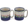 Polish Pottery Set of 2 Mugs 12 ounce Per Mug, 24 ounces Total Spring Flowers