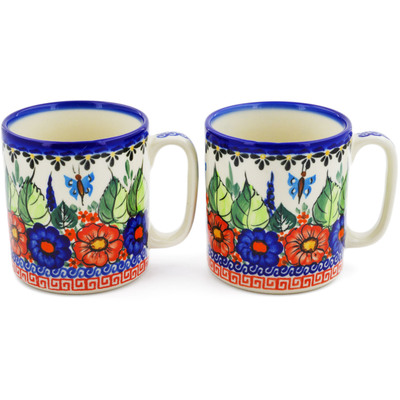 Polish Pottery Set of 2 Mugs 12 ounce Per Mug, 24 ounces Total Spring Splendor