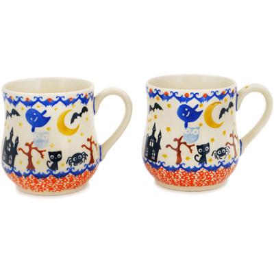Polish Pottery Set of 2 Mugs Halloween Spooky Vibe