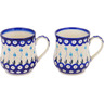 Polish Pottery Set of 2 Mugs Peacock Tulip Garden