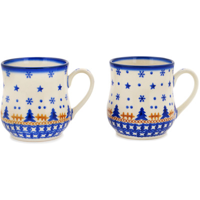 Polish Pottery Set of 2 Mugs Winter Snow