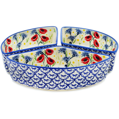 Polish Pottery Set of 3 Bowls Poppies And Cornflowers UNIKAT