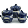 Polish Pottery Set of 3 Jars 10&quot; Flowering Peacock