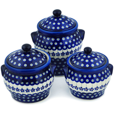 Polish Pottery Set of 3 Jars 8&quot; Flowering Peacock