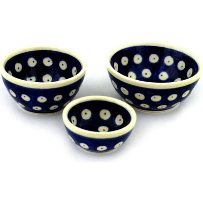 Polish Pottery Set of 3 Nesting Bowls 3&quot; Blue Eyes