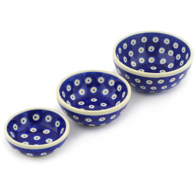 Polish Pottery Set of 3 Nesting Bowls 4&quot; UNIKAT