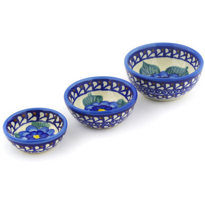 Polish Pottery Set of 3 Nesting Bowls 4&quot; UNIKAT